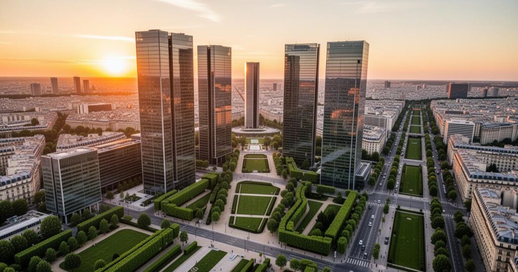 Domiciliation entreprise Île-de-France : entrepreneur dans un bureau prestigieux bénéficiant d'une vue sur la Tour Eiffel.